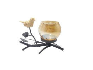 PORTA VELA DECORATIVO DE VIDRO COM BASE METALICA