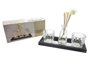  KIT PORTA VELA COM BANDEJA ESPELHADA 27X9X12CM