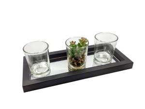  KIT PORTA VELAS COM BANDEJA ESPELHADA 27X12X8.5CM