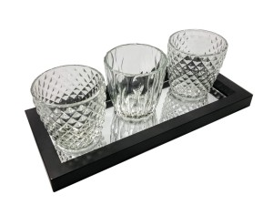  KIT DE PORTA VELAS COM BANDEJA ESPELHADA 27X12X8,5CM