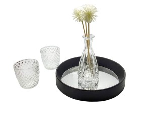  KIT PORTA VELA COM BANDEJA ESPELHADA 23X23X8CM